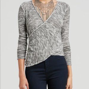 2/$30 Free People Gotham Faux Wrap Sweater Gray Ruched Long Sleeve Boho